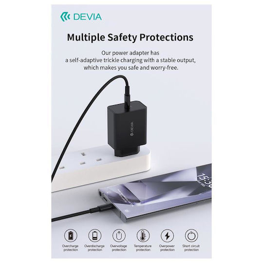 Devia Charger Without Cable with USB-C Port 45W Power Delivery Blacks (Rocket Series)