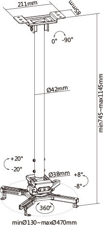 Brateck Βάση Projector Οροφής με Μέγιστο Φορτίο 35kg Γκρι