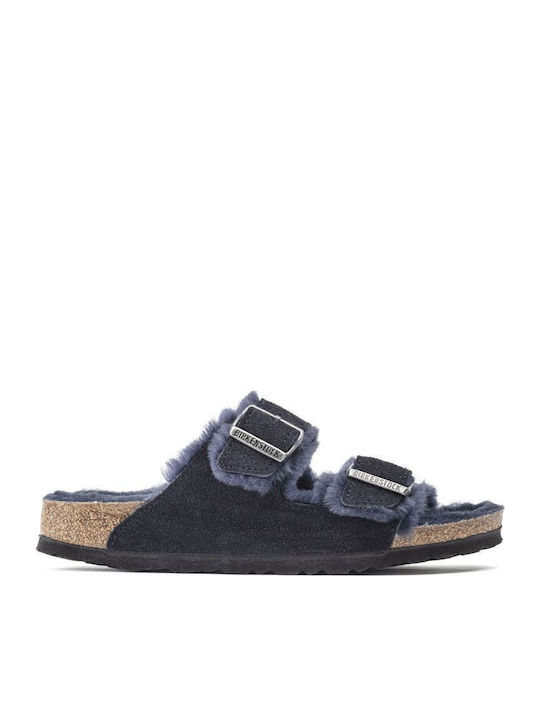 Shearling Men's Leather Slippers Regular Fit Blue