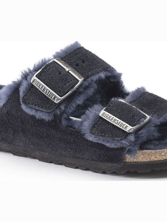 Shearling Men's Leather Slippers Regular Fit Blue