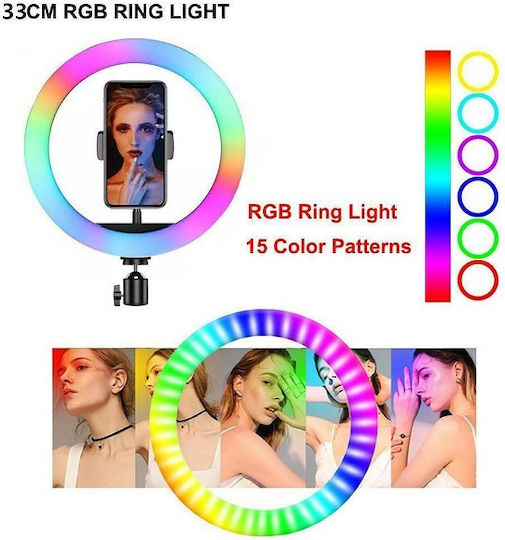 Mj-33 RGB Ring Light 33cm με Επιτραπέζια Βάση Στήριξης και Βάση για Κινητό