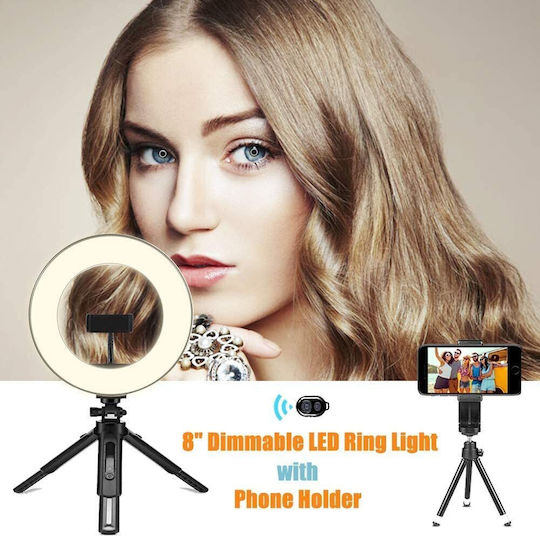 HXDUK Ringlicht 20,3cm 2700 - 5500K mit Schreibtisch Stativ und Handyhalter