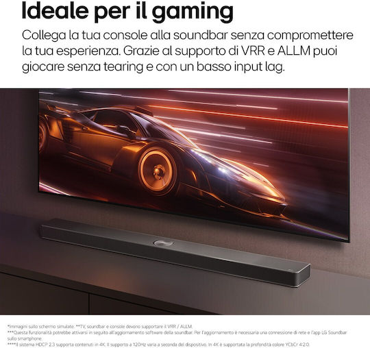 LG Soundbar 5.1 Bluetooth, HDMI and Wi-Fi 590W with Wireless Subwoofer and Remote Control Black S95TR