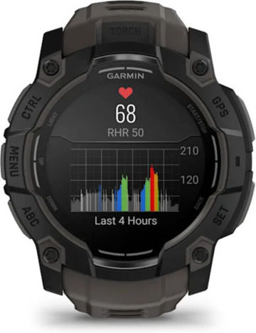 Garmin Instinct 3 AMOLED Aluminium 50mm Waterproof Smartwatch with Heart Rate Monitor (Black with Charcoal Band)
