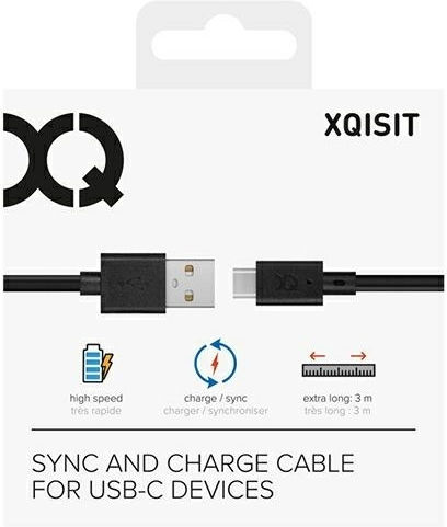 Xqisit USB 2.0 Cable USB-C male - USB-A Μαύρο 3m 112294