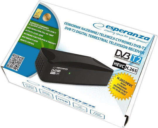 Esperanza Dvb-t2 H.265/hevc EV108R Ψηφιακός Δέκτης Mpeg-4 Full HD (1080p) Σύνδεσεις SCART / HDMI / USB