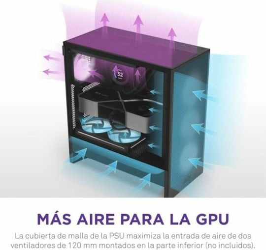 NZXT H5 Flow Gaming Midi Tower Кутия За Компютър Със Страничен Прозорец Черна