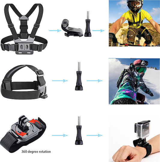 Комплект от 65 аксесоара Echopolis за екшън камери Dji Eken Gopro Insta360 Sjcam Fusion Hero 10 Hero 11 Hero 11 Mini Hero 12 Hero 2018 Hero 3 Hero 3+ Hero 4 Hero 4 Session Hero 5 Hero 5 Session Hero 6 Hero 7 Hero 8 Hero