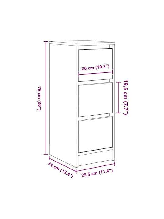 Drawers Storage Wooden L29.5xW34xH76cm