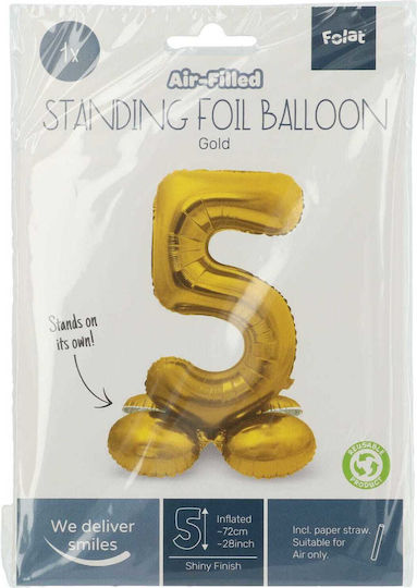 Luftballon Folie Jumbo Zahl 5 Gold Basis 72cm