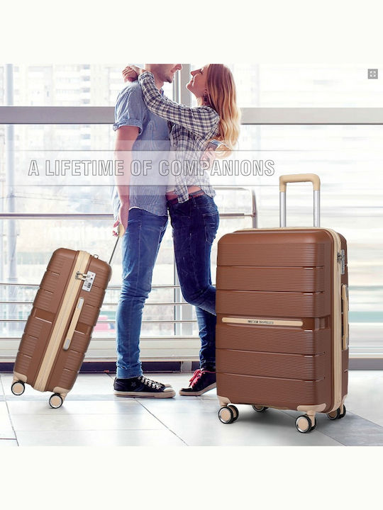 Miss Lulu British Traveller Βαλίτσες Ταξιδιού Σκληρές Brown And Apricot με 4 Ρόδες Σετ 3τμχ