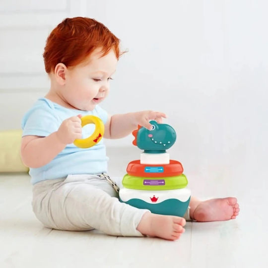 Jucărie pentru bebeluși de 6 luni+ Dinozaur Roly Poly Piramidă cu Inele cu Sunete Plastic 16.5x11x11 cm Multicolorată