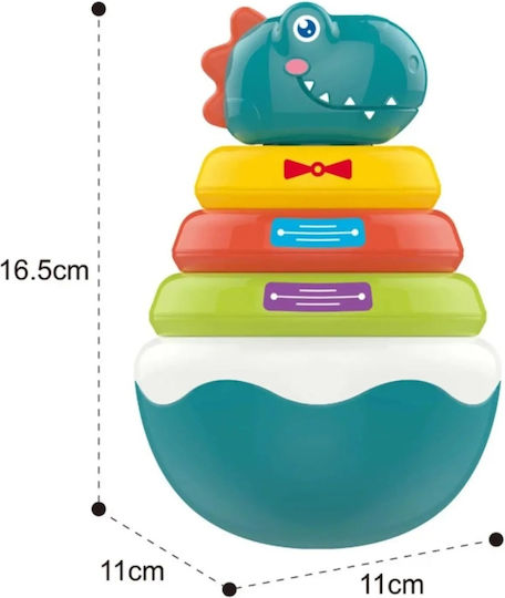 Jucărie pentru bebeluși de 6 luni+ Dinozaur Roly Poly Piramidă cu Inele cu Sunete Plastic 16.5x11x11 cm Multicolorată