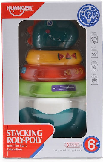 Jucărie pentru bebeluși de 6 luni+ Dinozaur Roly Poly Piramidă cu Inele cu Sunete Plastic 16.5x11x11 cm Multicolorată