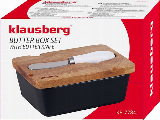 Porzellan-Butterdose mit Messer und Akazienholzdeckel Klausberg Kb-7784 Schwarz