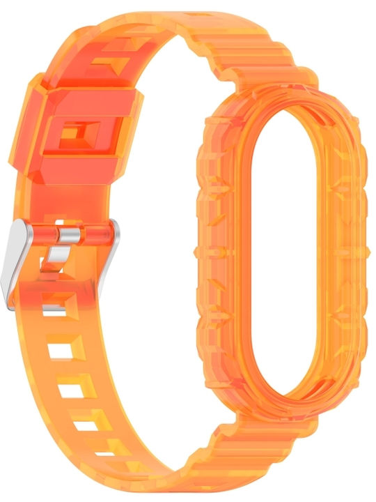 Curea pentru ceas Xiaomi Smart Band 9 9 NFC Glacier Metal Buckle Integrată TPU Transparent Portocaliu