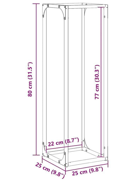 vidaXL Lemn de foc Inox Raft Depozitare lemne 25x25x80cm Negru