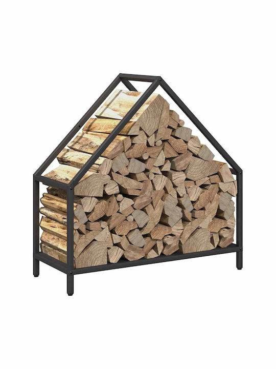 vidaXL Inox Ράφι Αποθήκευσης Ξύλων 60x25x60cm Μαύρο