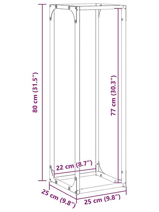 vidaXL Inox Ράφι Αποθήκευσης Ξύλων 25x25x80cm Γκρι