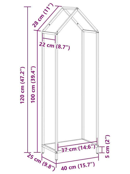 vidaXL Дърва за огрев Inox Рафт Съхранение на Дърва 40x25x120см Сив