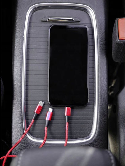 Smrter Hydra Ultra 5in1 Regular Cablu USB la Lightning / Type-C / micro USB cu mai multe porturi Roșu 1m