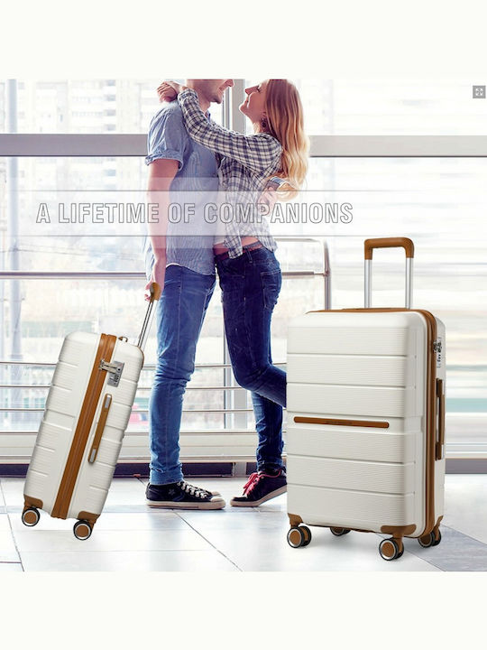 Miss Lulu British Traveller Cabin Hard Suitcase Cream With 4 Wheels Height 55cm