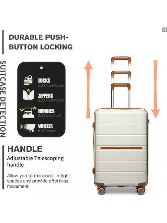 Miss Lulu British Traveller Cabin Hard Suitcase Cream With 4 Wheels Height 55cm