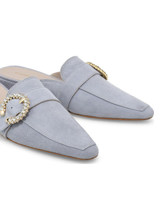 Flach Wildleder Mules in Blau Farbe