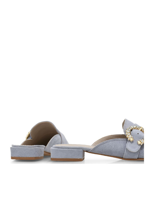 Flach Wildleder Mules in Blau Farbe