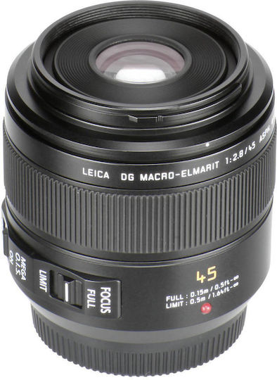 Panasonic Crop Camera Lens Leica DG Macro-Elmarit 45mm f/2.8 Mega OIS Standard / Macro for Micro Four Thirds (MFT) Mount Black