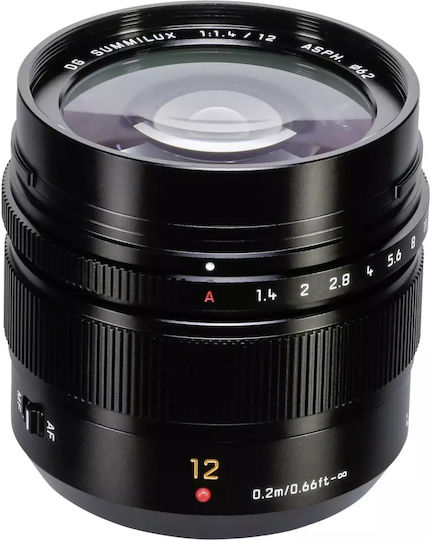 Panasonic Crop Camera Lens Lumix G Leica DG Summilux 12mm /f1.4 Asph. Wide Angle for Micro Four Thirds (MFT) Mount Black