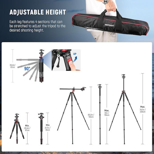 Neewer Neewer Kamerastative aus Aluminium mit Kugelförmiger Kopfart bis 200cm und Maximaler Belastung 15kg