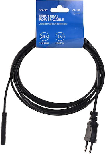 Savio Euro - IEC C7 Cable 3m Μαύρο CL-105