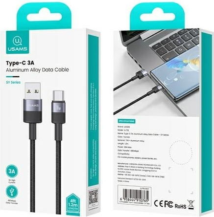 Usams USB 2.0 Cable USB-C male - USB-A Γκρι 1.2m SJ718ZJ01 30τμχ