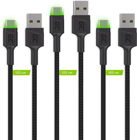 Green Cell LED USB 2.0 Cable USB-C male - USB-A Μαύρο 2m KABGCSET03