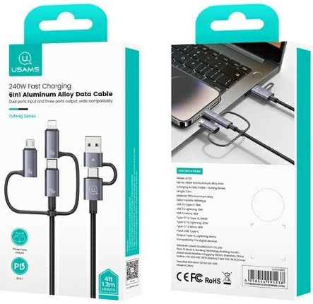 Usams Regular USB to Type-C / micro USB Cable Μαύρο 2m (SJ737)