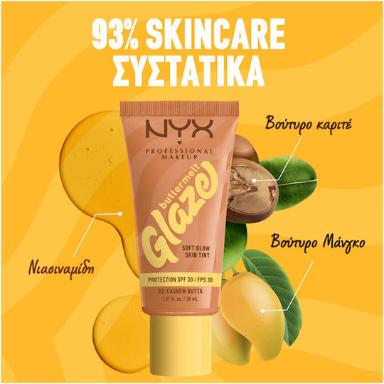 NYX Professional Makeup Buttermelt Glaze Liquid Make Up SPF30 03 Cashew Butta 30ml