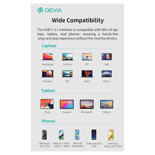 Devia EC702 USB-C Docking Station with HDMI 4K PD Gray