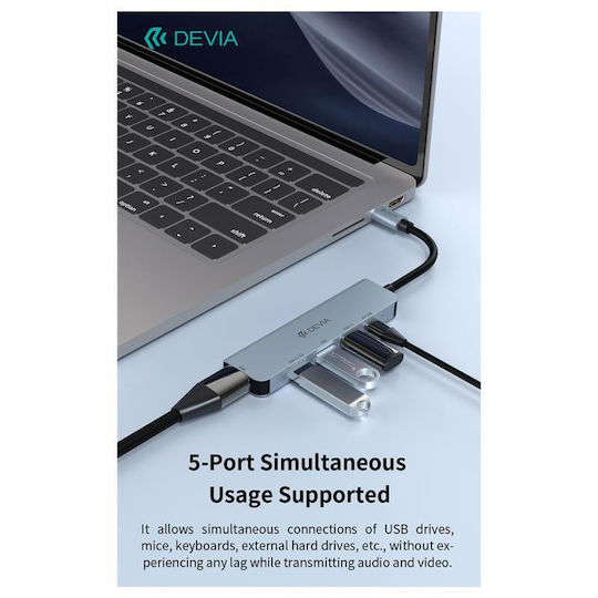 Devia EC702 USB-C Docking Station with HDMI 4K PD Gray