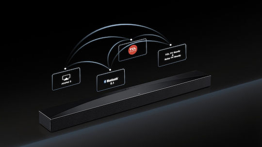 TCL Soundbar 5.1.2 Bluetooth, HDMI και Wi-Fi με Ασύρματο Subwoofer και Τηλεχειριστήριο Μαύρο Q75HE