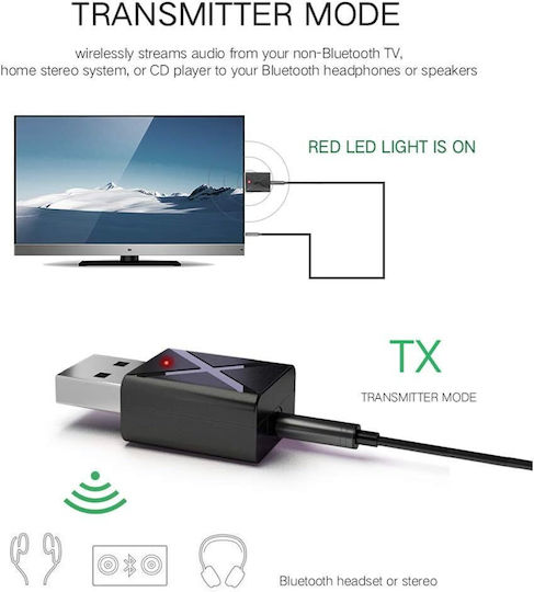 Bluetooth Audio Transmitter Receiver Zola Usb Type A Input 3.5 Mm Jack Output Black
