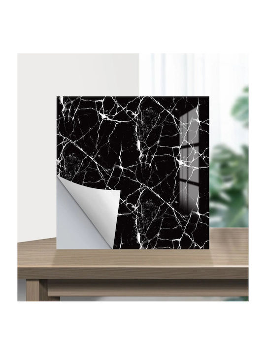 Set 5 Panouri Decorative Autoadezive Marmură Design din PVC 60x60cm Negru Alb Crem