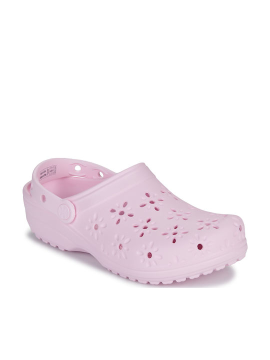 Crocs Classic Floral Γυναικεία Σαμπό Ροζ