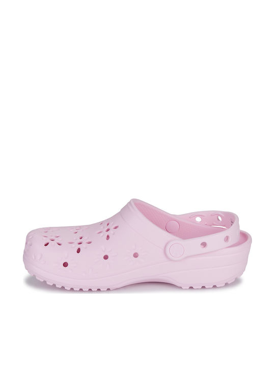 Crocs Classic Floral Γυναικεία Σαμπό Ροζ