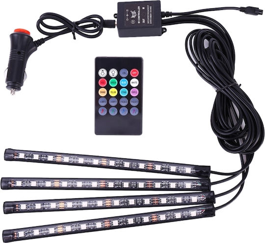 4 1 Αυτοκίνητο Universal Colorful Audi Acoustic Led Atmosphere Lights Πολύχρωμο Διακοσμητικό Φωτιστικό Φωτιστικό Λαμπτήρες 48led Smd-5050 Τηλεχειριστήριο Dc 12v 7w