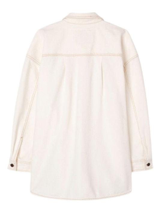 Langärmelig Damen Denim Hemd Offwhite