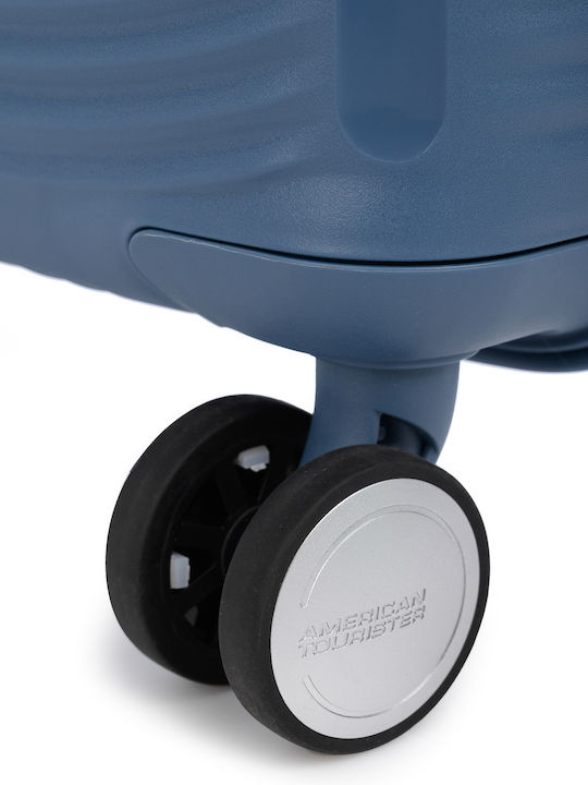 American Tourister Soundbox Spinner Cabin Hard Blue Suitcase with 4 Wheels Height 55cm