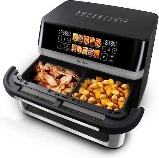 Rohnson Air Fryer με Διπλό Αποσπώμενο Κάδο 12lt Ασημί R-2882