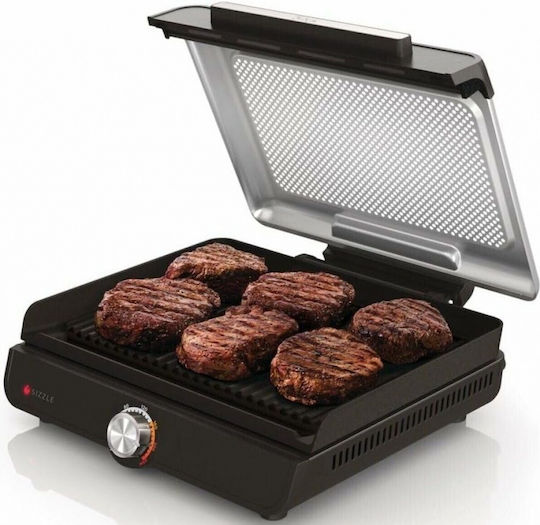 Ninja Sizzle Tabletop Electric Grill Smooth and Ribbed Plate 1450W with Lid and Adjustable Thermostat 37cmx28cmcm