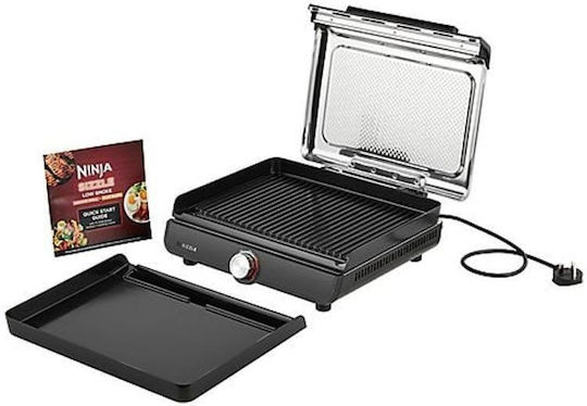 Ninja Sizzle Tabletop Electric Grill Smooth and Ribbed Plate 1450W with Lid and Adjustable Thermostat 37cmx28cmcm
